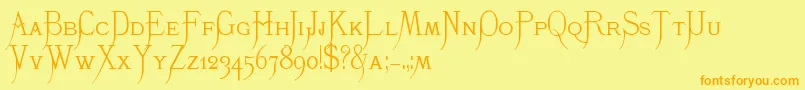 フォントK22Monastic – オレンジの文字が黄色の背景にあります。