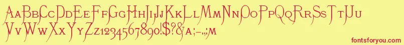 K22Monastic Font – Red Fonts on Yellow Background