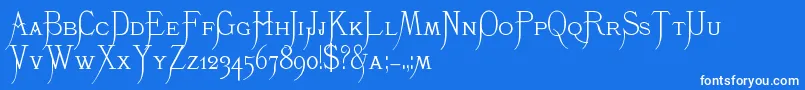 K22Monastic-Schriftart – Weiße Schriften auf blauem Hintergrund