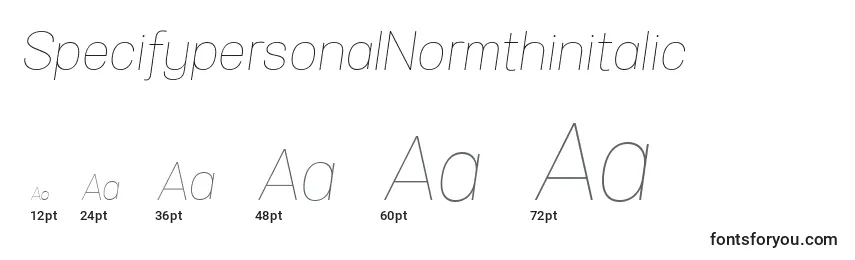 Размеры шрифта SpecifypersonalNormthinitalic