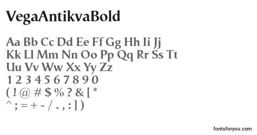 Czcionka VegaAntikvaBold – alfabet, cyfry, specjalne znaki