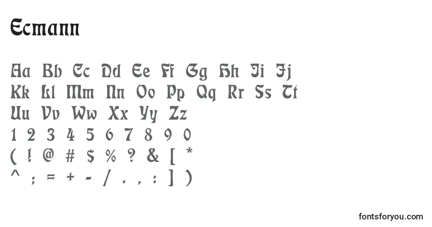 Schriftart Ecmann – Alphabet, Zahlen, spezielle Symbole