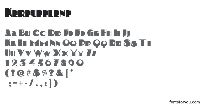 Schriftart Kerfufflenf – Alphabet, Zahlen, spezielle Symbole