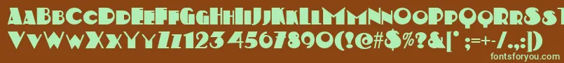 フォントKerfufflenf – 緑色の文字が茶色の背景にあります。
