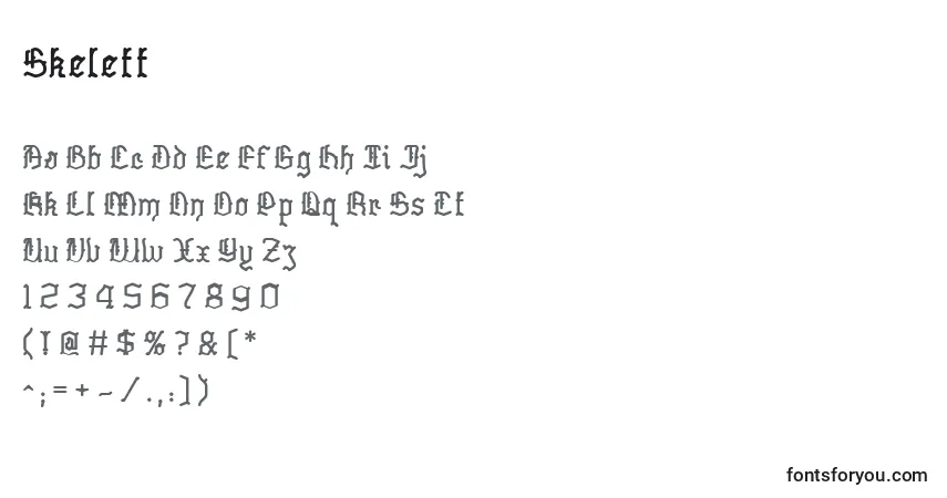 Czcionka Skelett – alfabet, cyfry, specjalne znaki