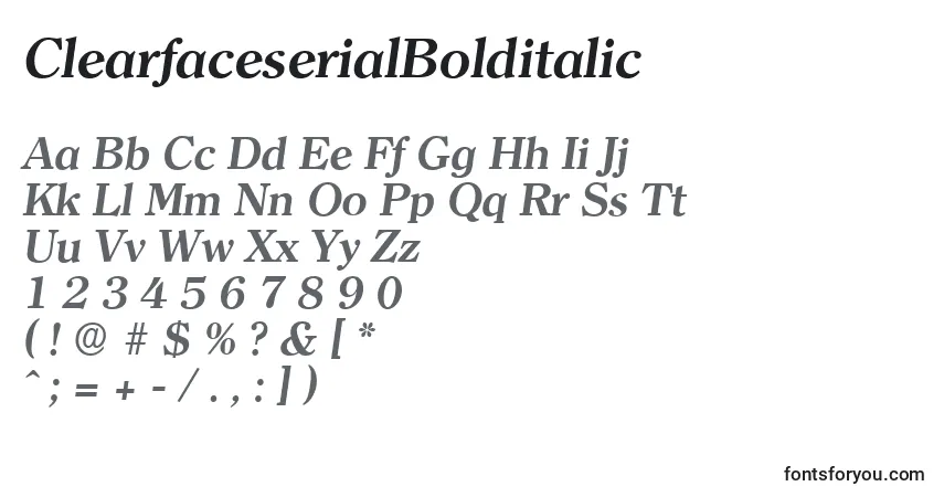 Czcionka ClearfaceserialBolditalic – alfabet, cyfry, specjalne znaki