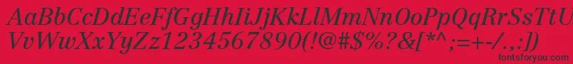 CentennialltstdItalic-Schriftart – Schwarze Schriften auf rotem Hintergrund