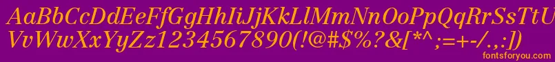CentennialltstdItalic-fontti – oranssit fontit violetilla taustalla
