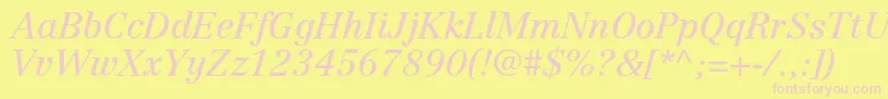CentennialltstdItalic-fontti – vaaleanpunaiset fontit keltaisella taustalla