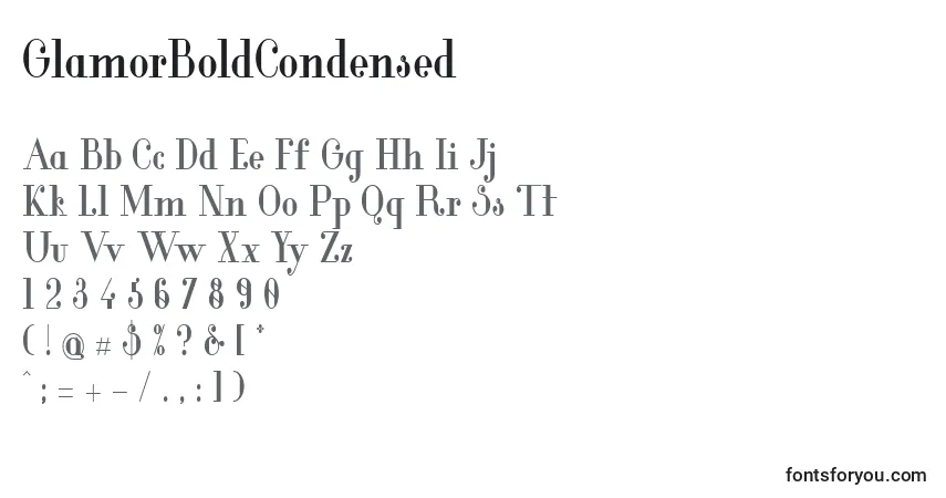 Schriftart GlamorBoldCondensed (92872) – Alphabet, Zahlen, spezielle Symbole
