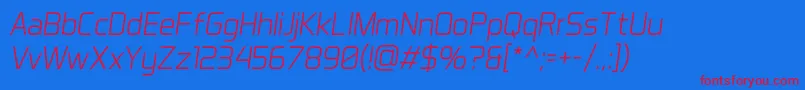 AeroMaticsLightItalicフォントについての詳細 フォントAeroMaticsLightItalic – 赤い文字の青い背景