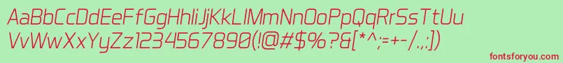 Lisätietoja AeroMaticsLightItalic-fontista AeroMaticsLightItalic-fontti – punaiset fontit vihreällä taustalla