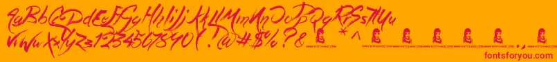 MagicPies-Schriftart – Rote Schriften auf orangefarbenem Hintergrund