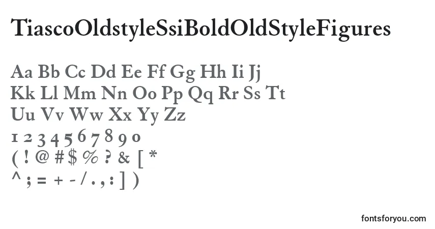 A fonte TiascoOldstyleSsiBoldOldStyleFigures – alfabeto, números, caracteres especiais
