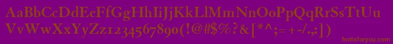 TiascoOldstyleSsiBoldOldStyleFigures-fontti – ruskeat fontit violetilla taustalla