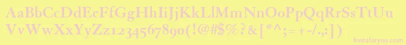 TiascoOldstyleSsiBoldOldStyleFigures-fontti – vaaleanpunaiset fontit keltaisella taustalla