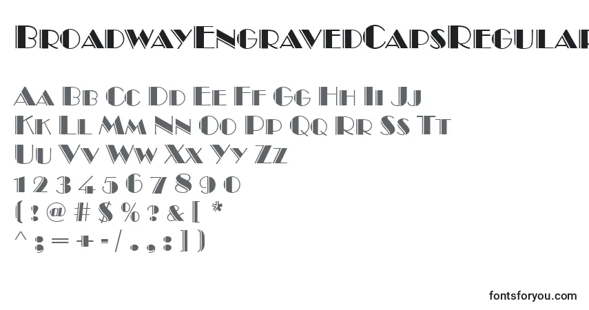 Czcionka BroadwayEngravedCapsRegular – alfabet, cyfry, specjalne znaki