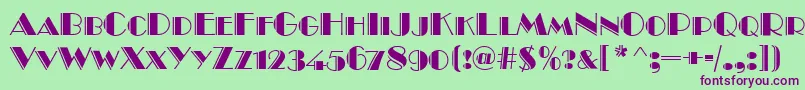 BroadwayEngravedCapsRegular Font – Purple Fonts on Green Background