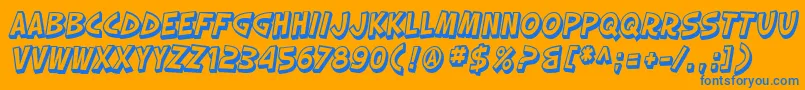 SfSlapstickComicShadedOblique-Schriftart – Blaue Schriften auf orangefarbenem Hintergrund