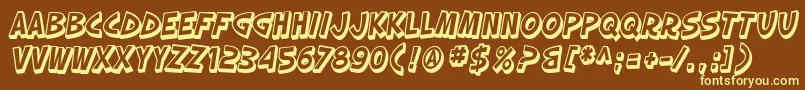 SfSlapstickComicShadedOblique-Schriftart – Gelbe Schriften auf braunem Hintergrund