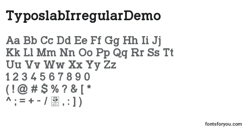 TyposlabIrregularDemo-fontti – aakkoset, numerot, erikoismerkit