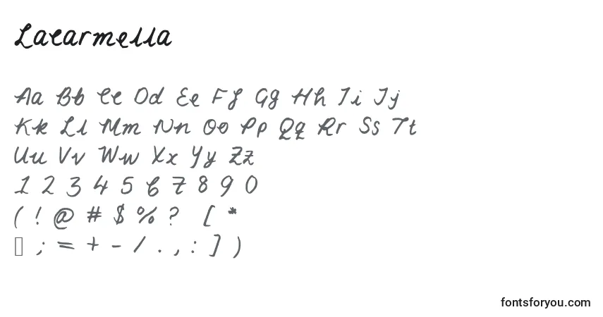 A fonte Lacarmella – alfabeto, números, caracteres especiais