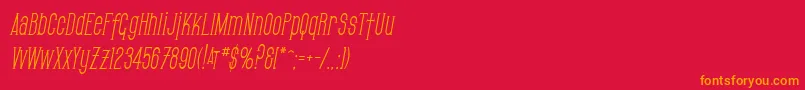 SfGothicanCondensedOblique-fontti – oranssit fontit punaisella taustalla