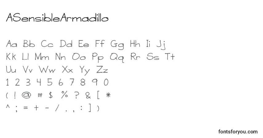 Fuente ASensibleArmadillo - alfabeto, números, caracteres especiales