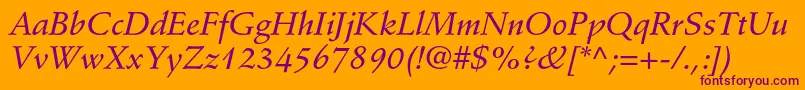 StempelschneidlerstdMedit-Schriftart – Violette Schriften auf orangefarbenem Hintergrund