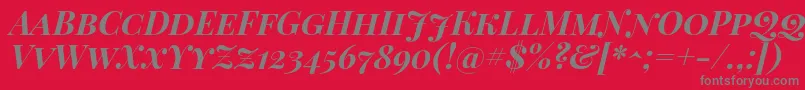 Playfairdisplaysc Bolditalic-fontti – harmaat kirjasimet punaisella taustalla