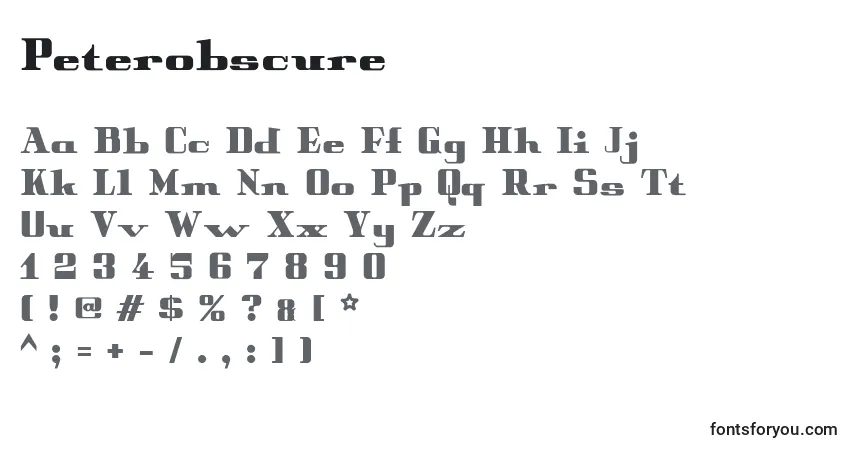 A fonte Peterobscure – alfabeto, números, caracteres especiais