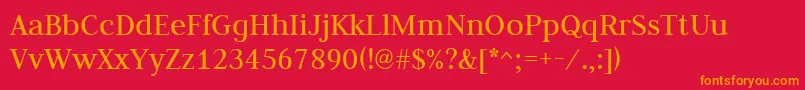 JudsonRegular-Schriftart – Orangefarbene Schriften auf rotem Hintergrund