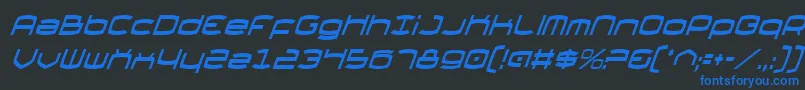 ThundergodCondensedItalic-Schriftart – Blaue Schriften auf schwarzem Hintergrund