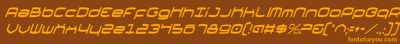 フォントThundergodCondensedItalic – オレンジ色の文字が茶色の背景にあります。