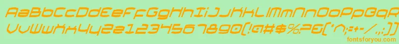 フォントThundergodCondensedItalic – オレンジの文字が緑の背景にあります。