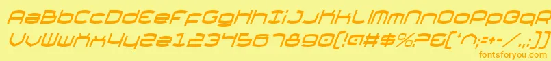 フォントThundergodCondensedItalic – オレンジの文字が黄色の背景にあります。