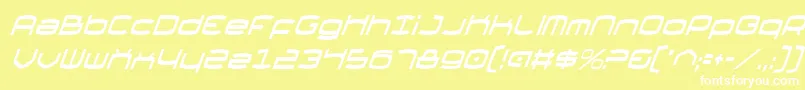 ThundergodCondensedItalic-fontti – valkoiset fontit keltaisella taustalla