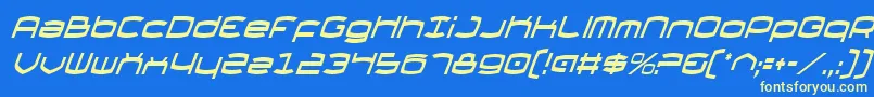 ThundergodCondensedItalic-fontti – keltaiset fontit sinisellä taustalla