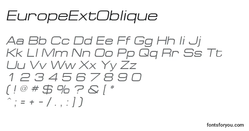 EuropeExtOblique-fontti – aakkoset, numerot, erikoismerkit