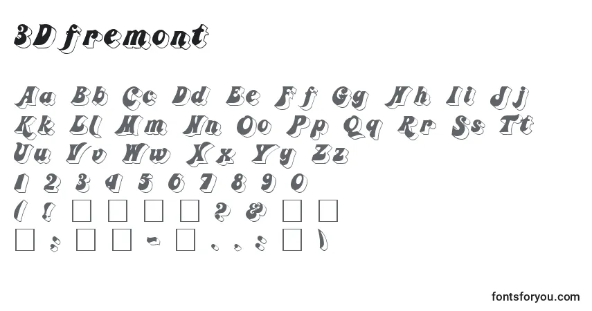 Schriftart 3Dfremont – Alphabet, Zahlen, spezielle Symbole