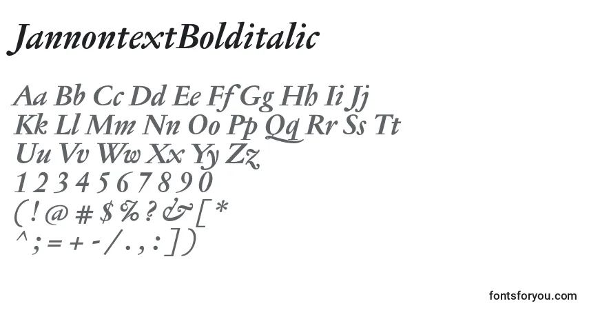 Schriftart JannontextBolditalic – Alphabet, Zahlen, spezielle Symbole