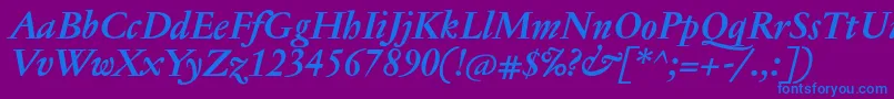 JannontextBolditalic-Schriftart – Blaue Schriften auf violettem Hintergrund