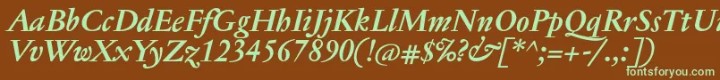 フォントJannontextBolditalic – 緑色の文字が茶色の背景にあります。
