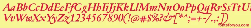 フォントJannontextBolditalic – 赤い文字の黄色い背景