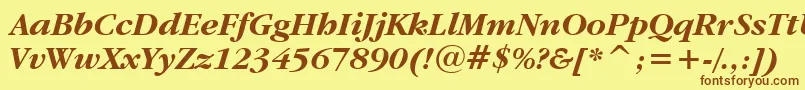 フォントGaramdbi – 茶色の文字が黄色の背景にあります。