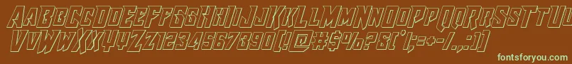 フォントRaidercrusaderout – 緑色の文字が茶色の背景にあります。
