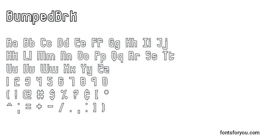 Czcionka BumpedBrk – alfabet, cyfry, specjalne znaki