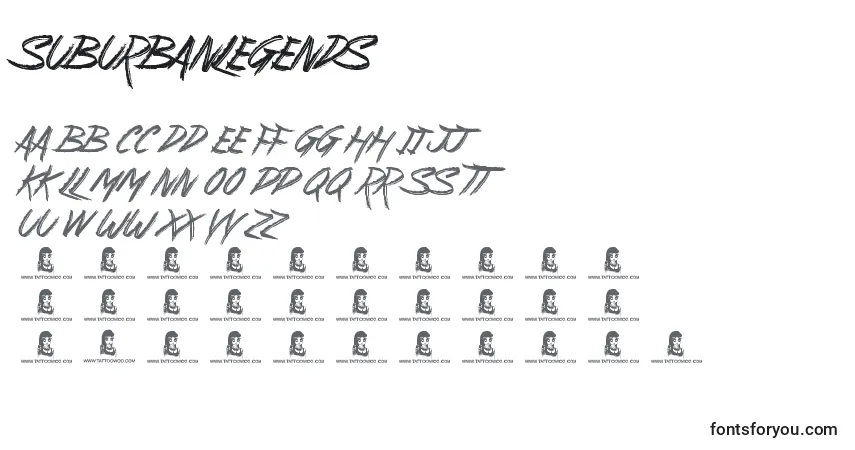 SuburbanLegends-fontti – aakkoset, numerot, erikoismerkit