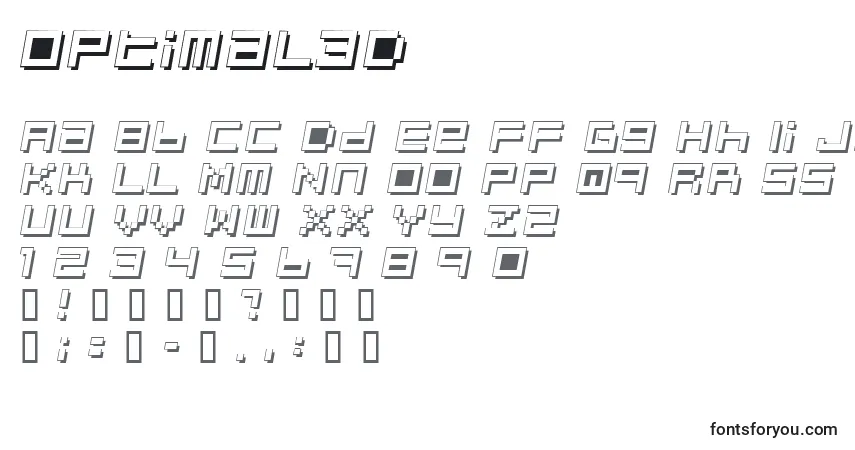 A fonte Optimal3D – alfabeto, números, caracteres especiais