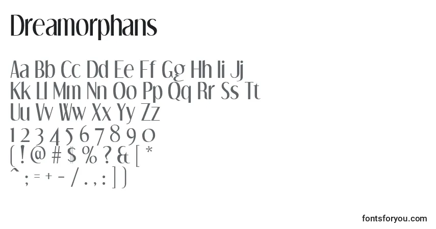 Czcionka Dreamorphans – alfabet, cyfry, specjalne znaki